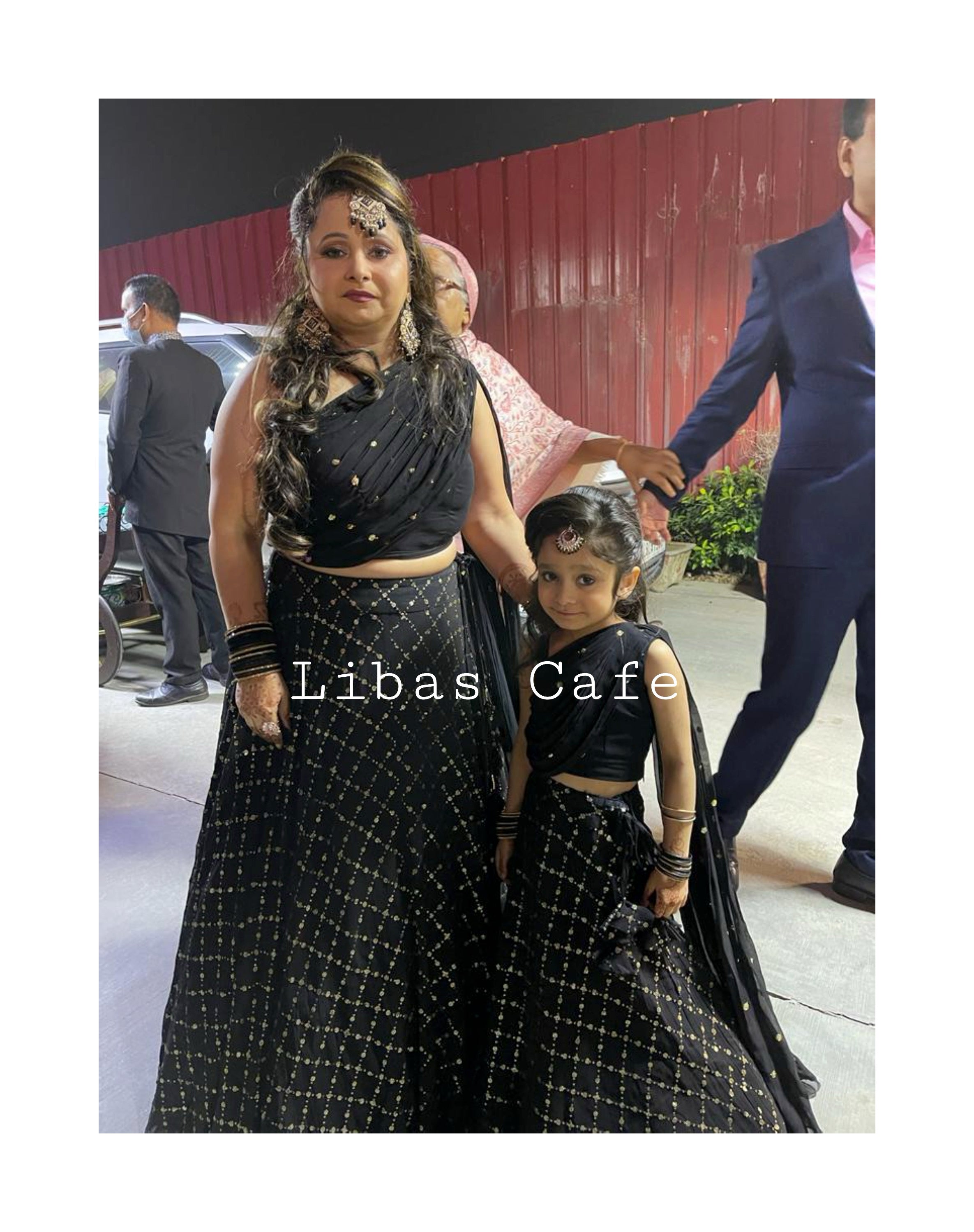 Mother Daughter In Black Drape Sequin Lehenga